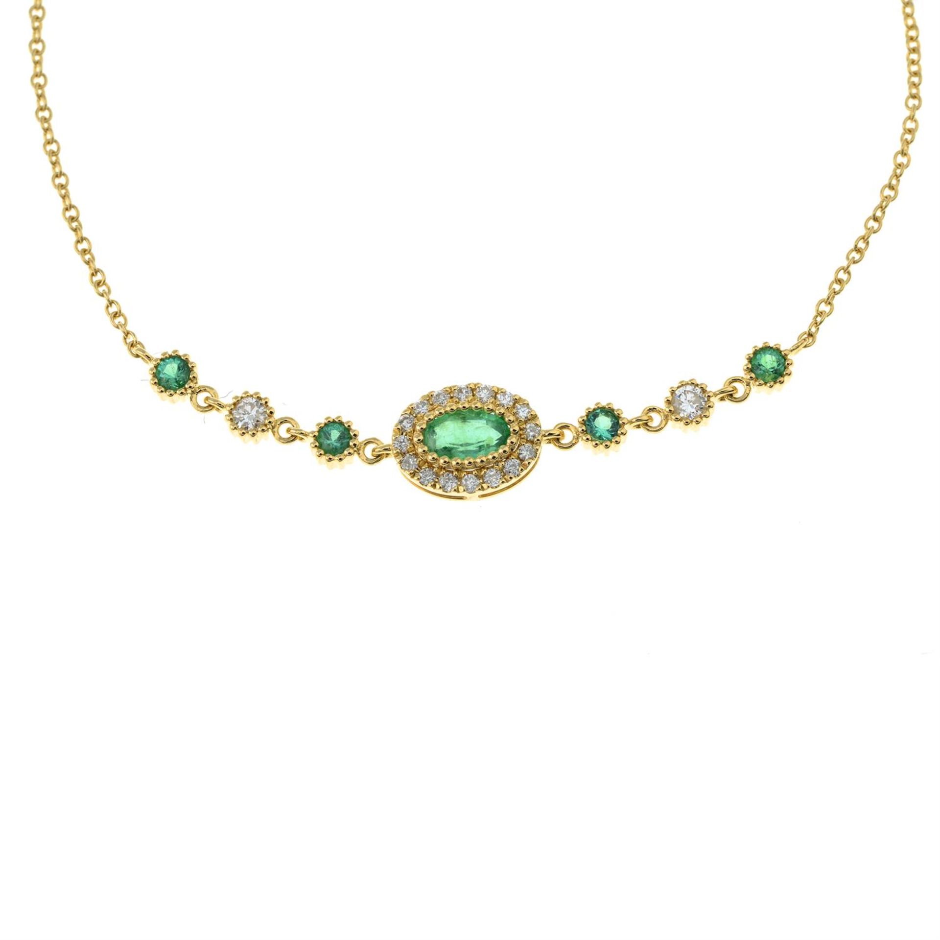 An 18ct gold emerald and diamond bracelet. - Image 2 of 3