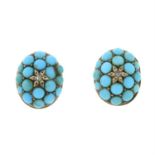 A pair of late Victorian turquoise and rose-cut diamond cluster earrings.