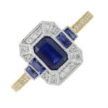 An 18ct gold sapphire and brilliant-cut diamond geometric dress ring.