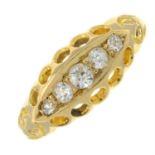 An early 20th century 18ct gold old-cut diamond five-stone ring.