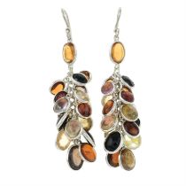 A pair of multi-gem drop earrings.