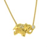 An 18ct gold brilliant-cut diamond elephant pendant, with integral chain.