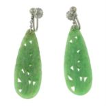 A pair of jadeite drop screw-back earrings.