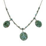 A late 19th century silver turquoise drop necklace.