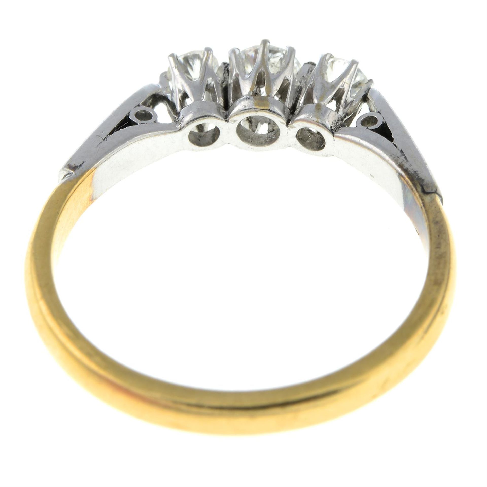 A brilliant-cut diamond three-stone ring. - Image 2 of 2