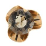 A smoky quartz dress ring.