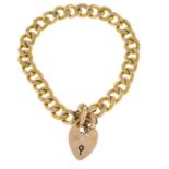 A mid 20th century 9ct gold textured link bracelet with heart padlock clasp.