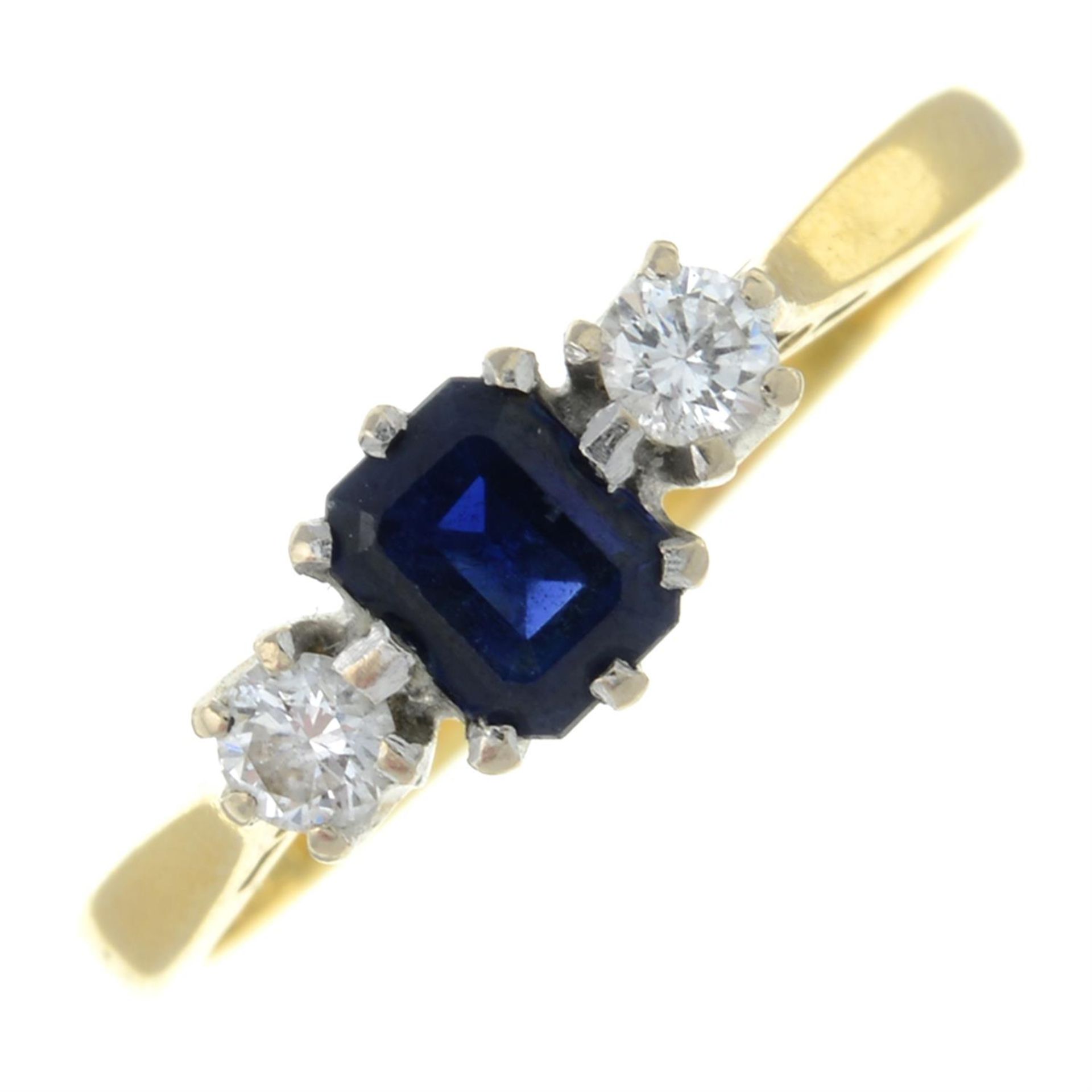 An 18ct gold sapphire and brilliant-cut diamond ring.