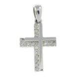 A 9ct gold brilliant-cut diamond cross pendant.