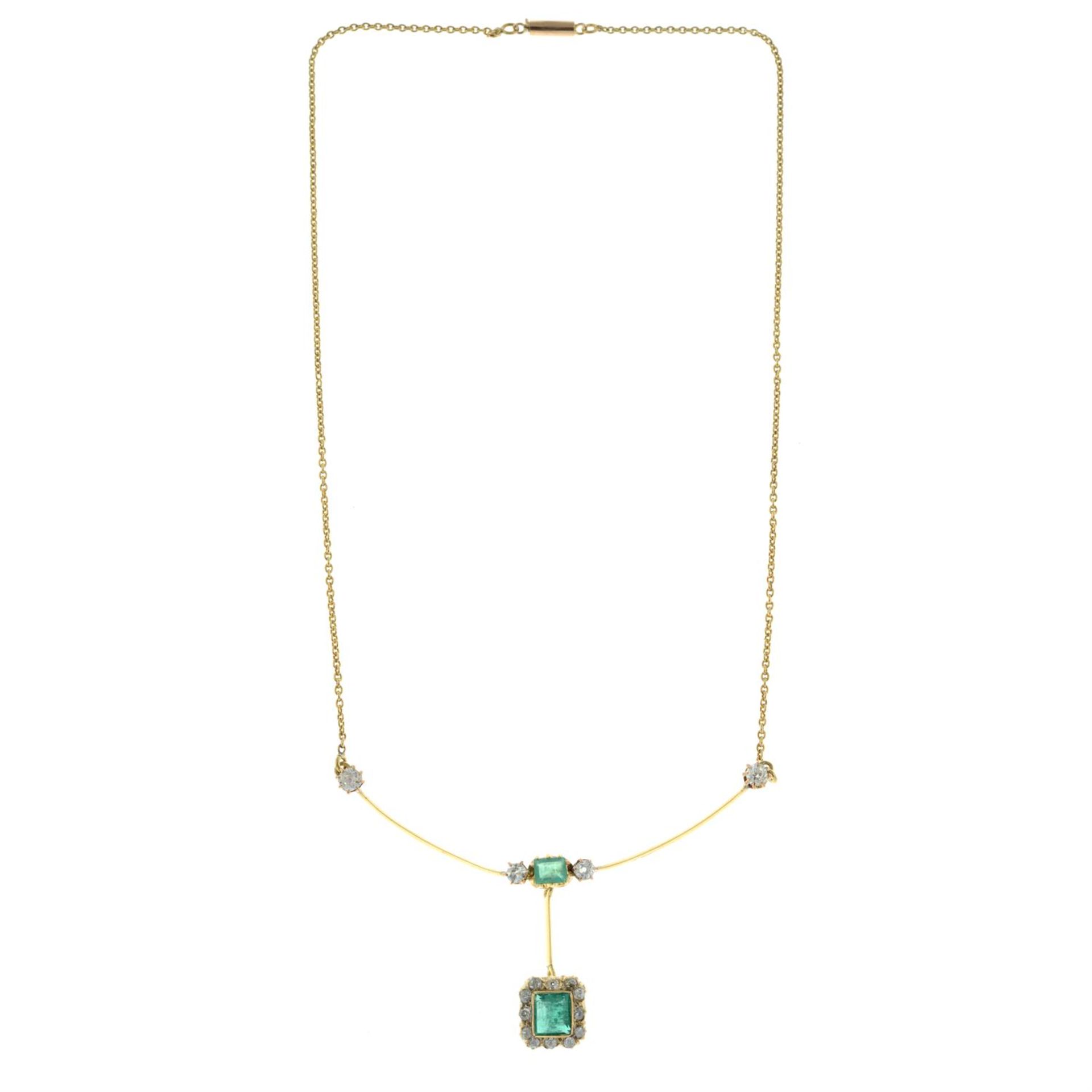An emerald and diamond articulated pendant, on integral chain. - Image 2 of 3