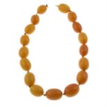 An amber bead necklace.