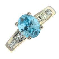 An 18ct gold blue zircon and brilliant-cut diamond ring.