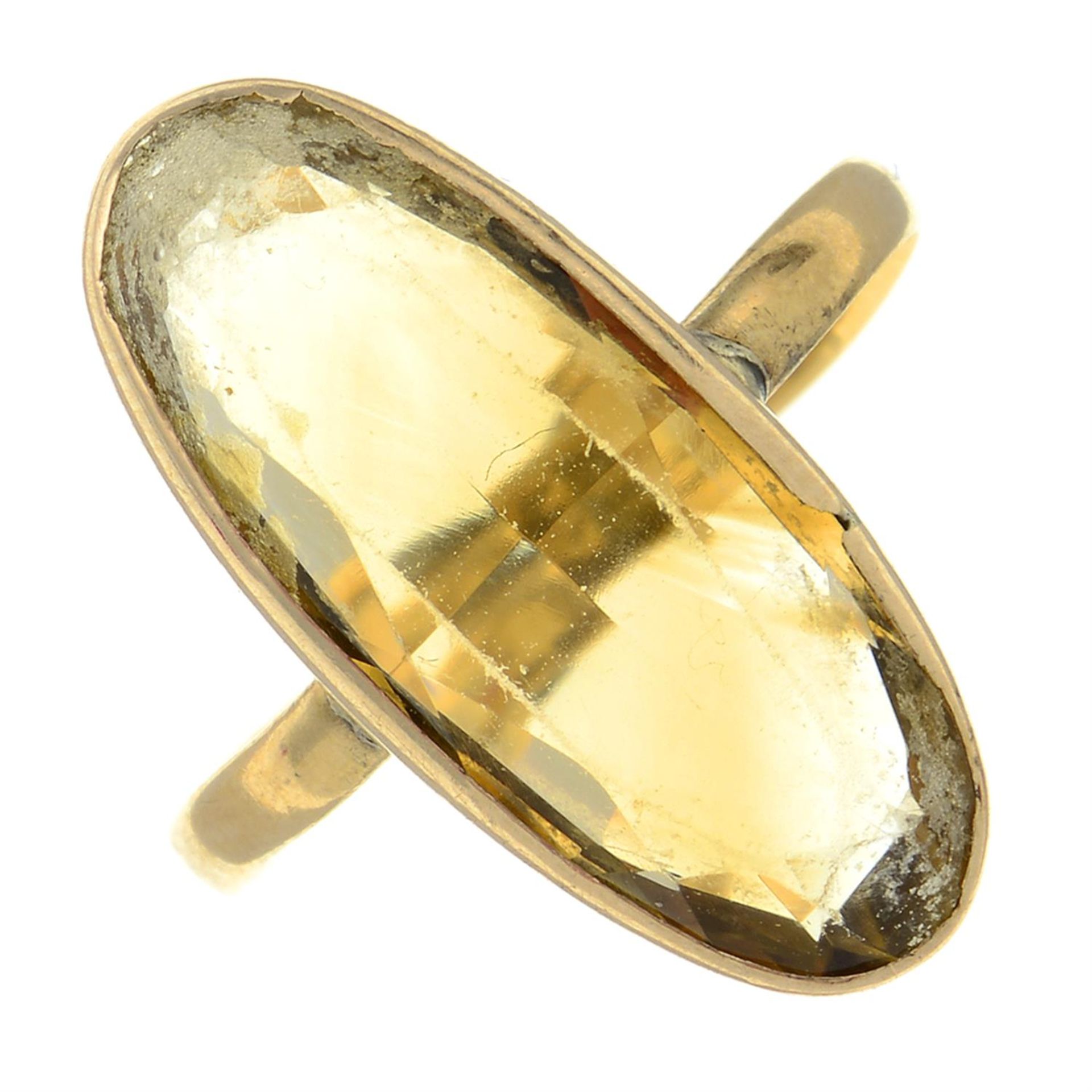 An early 20th century gold citrine single-stone ring.