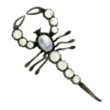 A early 20th century silver moonstone scorpion brooch.