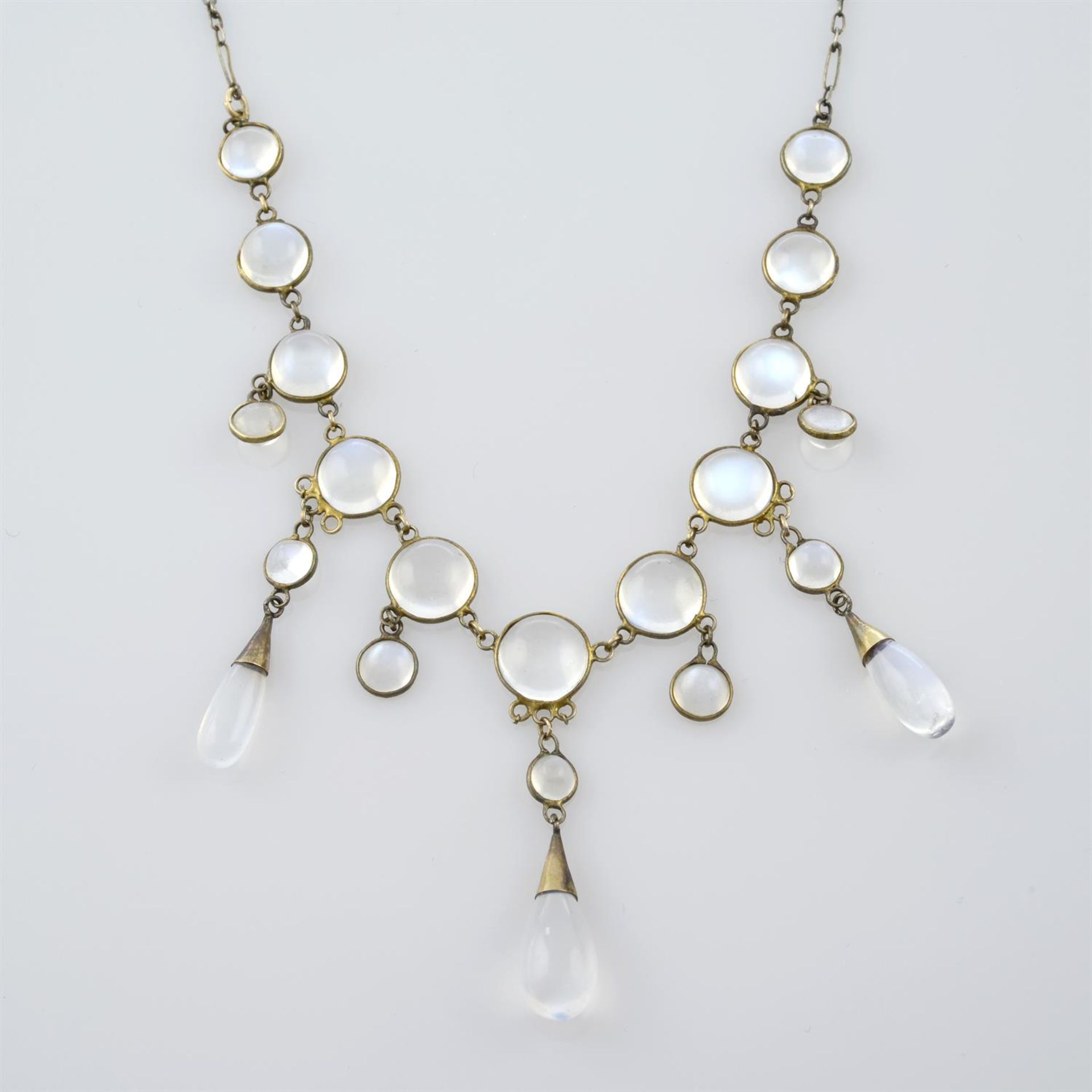 An early 20th century moonstone fringe necklace.