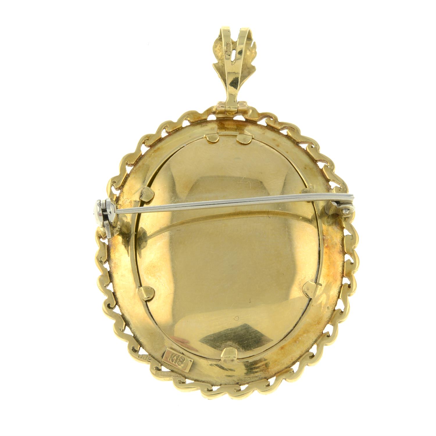 An 18ct gold gem-set enamel portrait brooch/pendant, depicting a woman looking over her shoulder. - Image 2 of 2