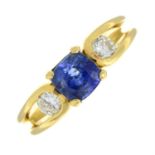 An 18ct gold sapphire and diamond three-stone ring.