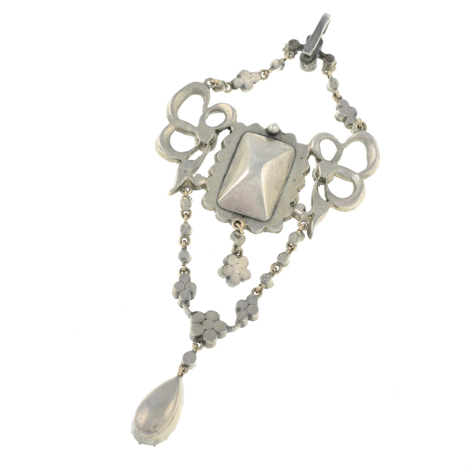 An early 20th century silver blue and colourless paste pendant. - Image 2 of 2