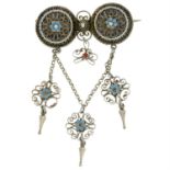 A late 19th century Scandinavian enamel filigree swag brooch.