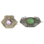 Two Arts & Crafts gem-set silver brooches, by Murrle Bennett & Co.