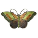 A Scandinavian early 20th century silver green and brown enamel butterfly brooch, by Hroar Prydz.