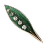 A late Victorian silver 'Lily of the Valley' colourless paste and enamel brooch, by Arthur Johnson