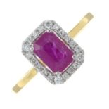 An 18ct gold ruby and diamond rectangular-shape cluster ring.