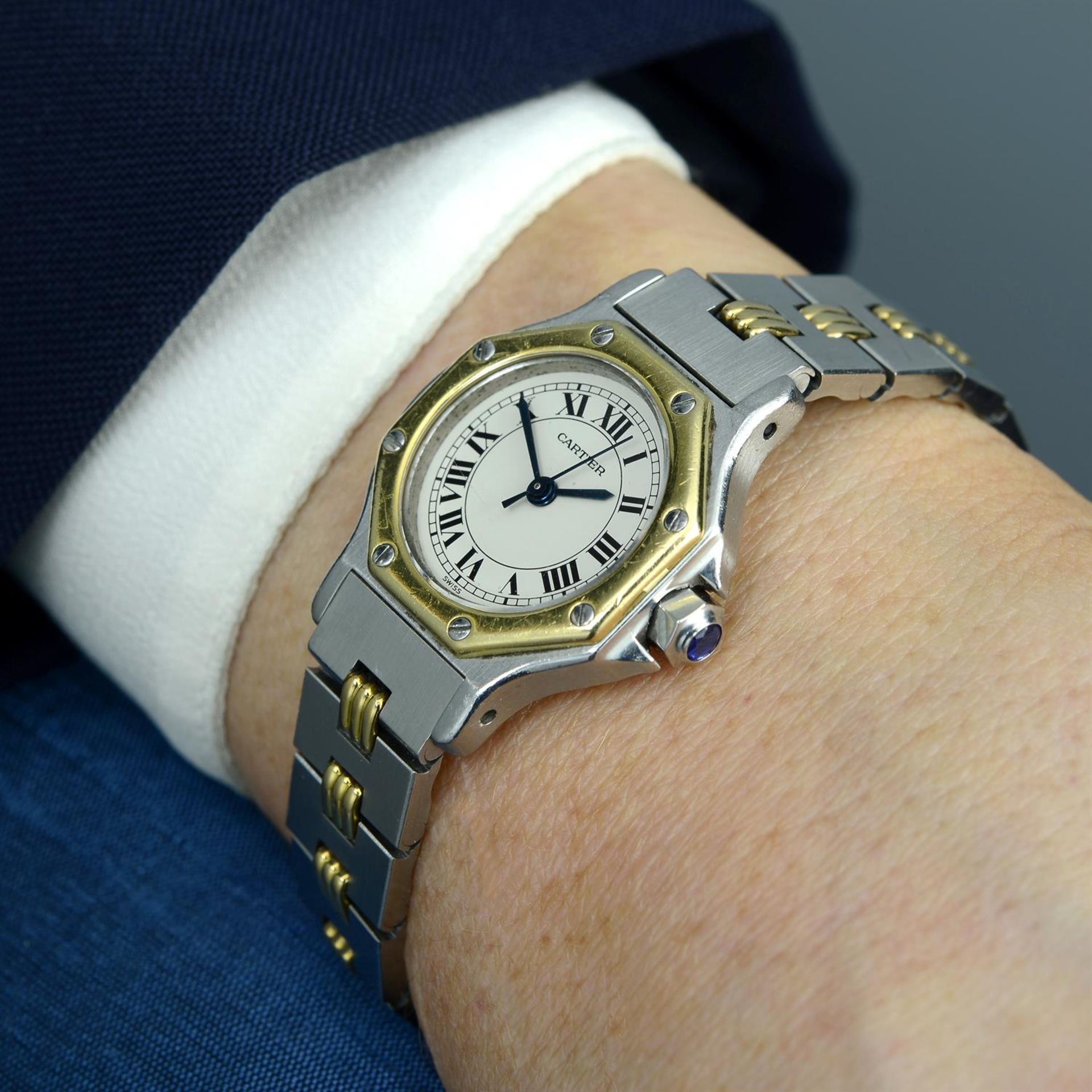 CARTIER - a bi-metal Santos Octagon bracelet watch, 24mm. - Image 5 of 5