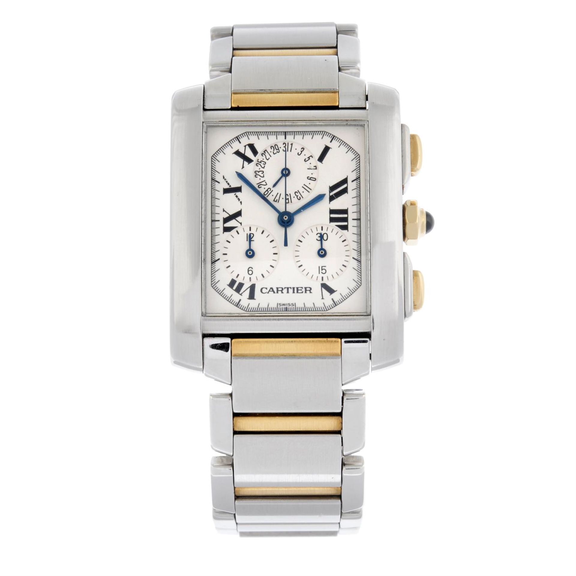 CARTIER - a bi-metal Tank Française chronograph bracelet watch, 28x28mm.