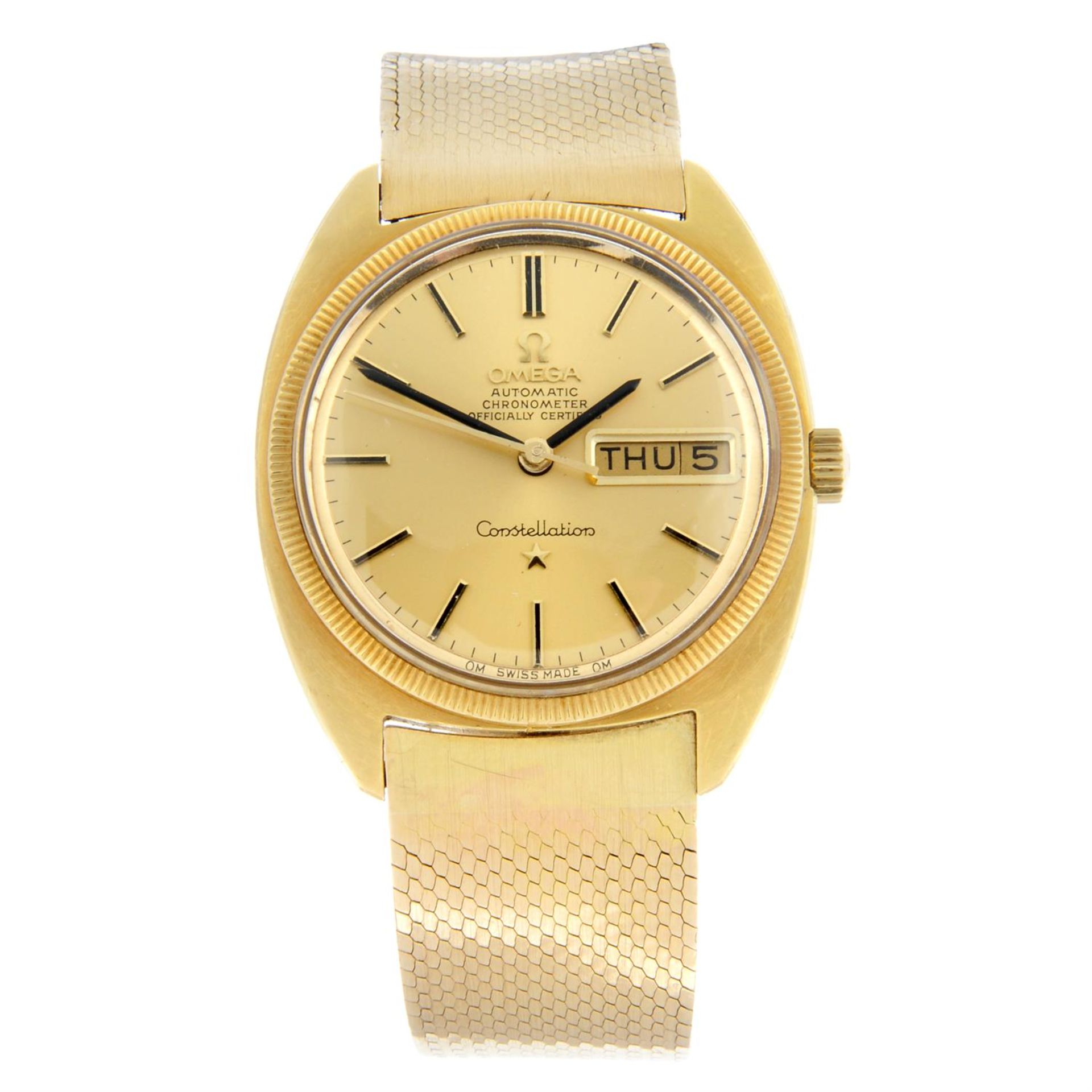 OMEGA - a yellow metal Constellation bracelet watch, 34mm.