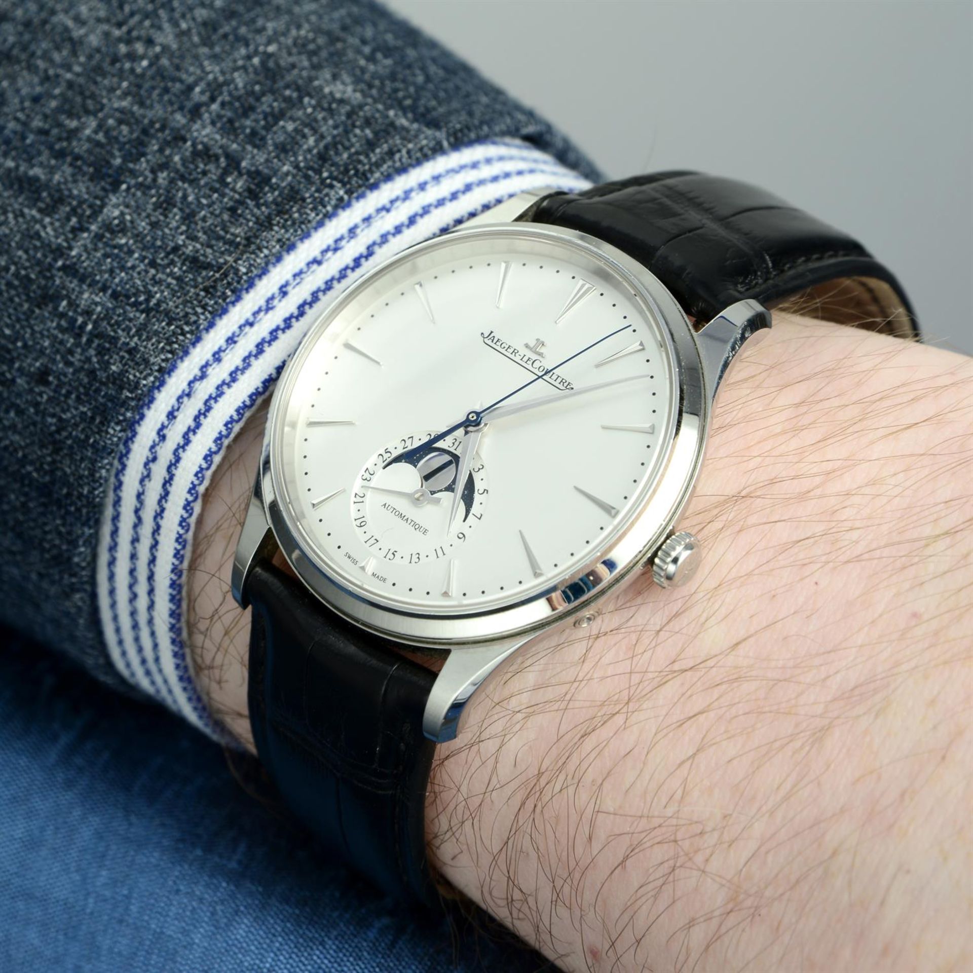 JAEGER-LECOULTRE - a stainless steel Master Ultra-Thin Moonphase wrist watch, 38mm. - Image 5 of 5