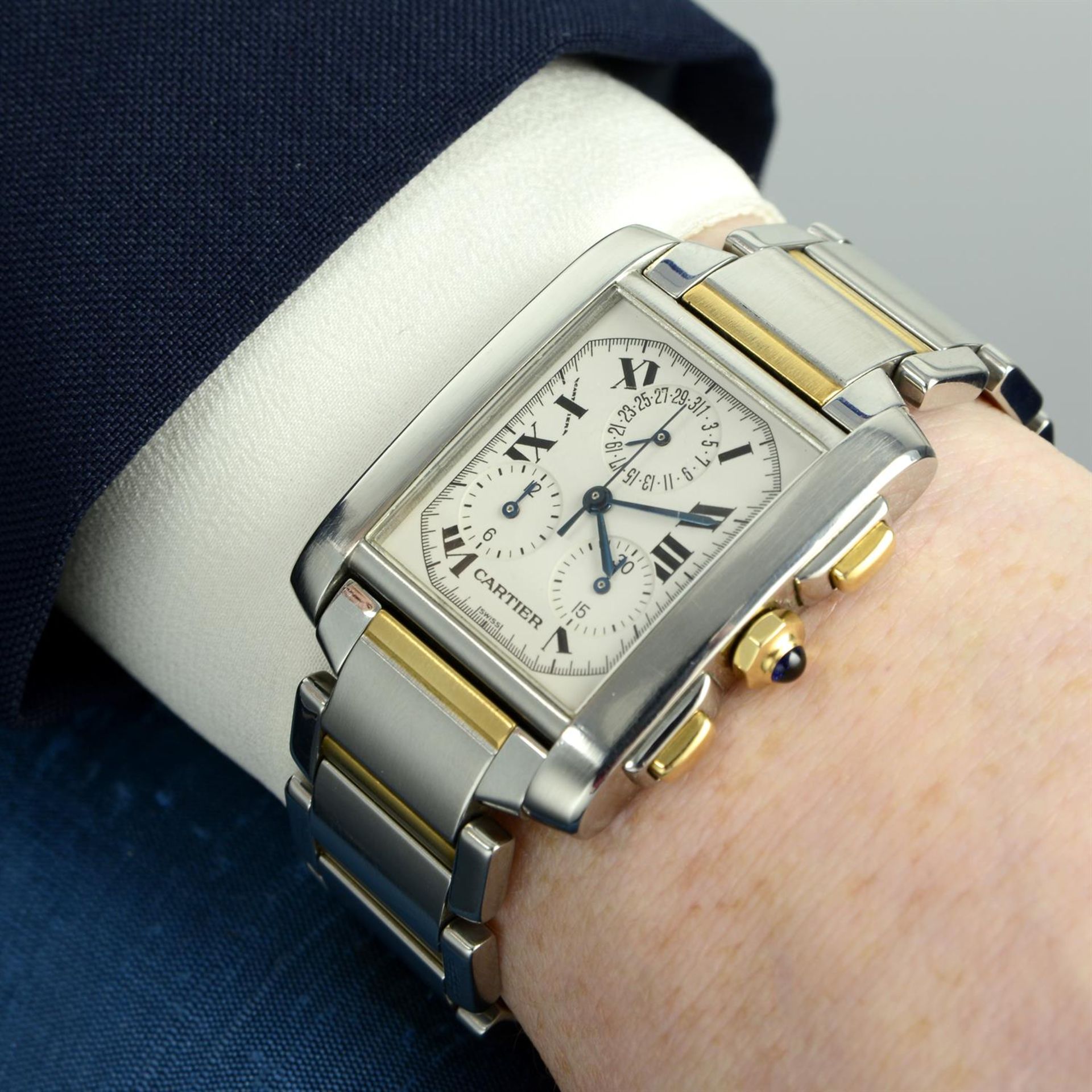 CARTIER - a bi-metal Tank Française chronograph bracelet watch, 28x28mm. - Image 5 of 6