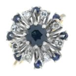 A sapphire and single-cut diamond cluster ring.