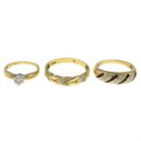 Three 9ct gold gem-set rings.