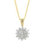 A single-cut diamond pendant, with chain.