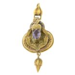 A Victorian gold amethyst pendant.