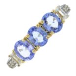 A 9ct gold vari-hue sapphire dress ring.