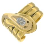 A late Victorian 18ct gold old-cut diamond snake ring.