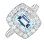 An aquamarine and brilliant-cut diamond cluster ring.