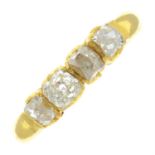 An early 20th century gold old-cut diamond four-stone ring.