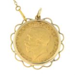 A George V 1913 full sovereign, within a pendant mount.