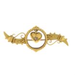 An early 20th century 15ct gold diamond heart bar brooch.