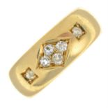 An 18ct gold Edwardian band ring, with old-cut diamond highlights.