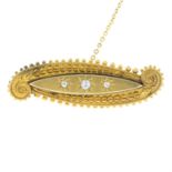 A late Victorian 15ct gold old-cut diamond three-stone locket brooch, with saftey chain.