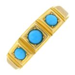 A late Victorian 18ct gold turquoise three-stone ring.