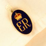 A pair of 9ct gold blue and red enamel Royal cypher presentation cufflinks, with Plante