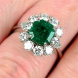 A Zimbabwean emerald and vari-cut diamond cluster ring.