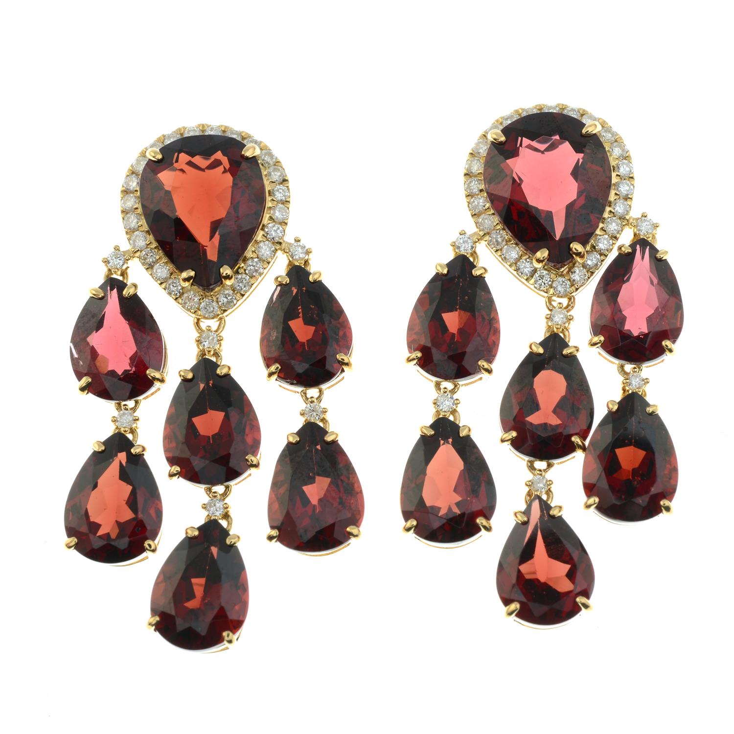 A pair of garnet and brilliant-cut diamond chandelier drop earrings. - Image 2 of 3