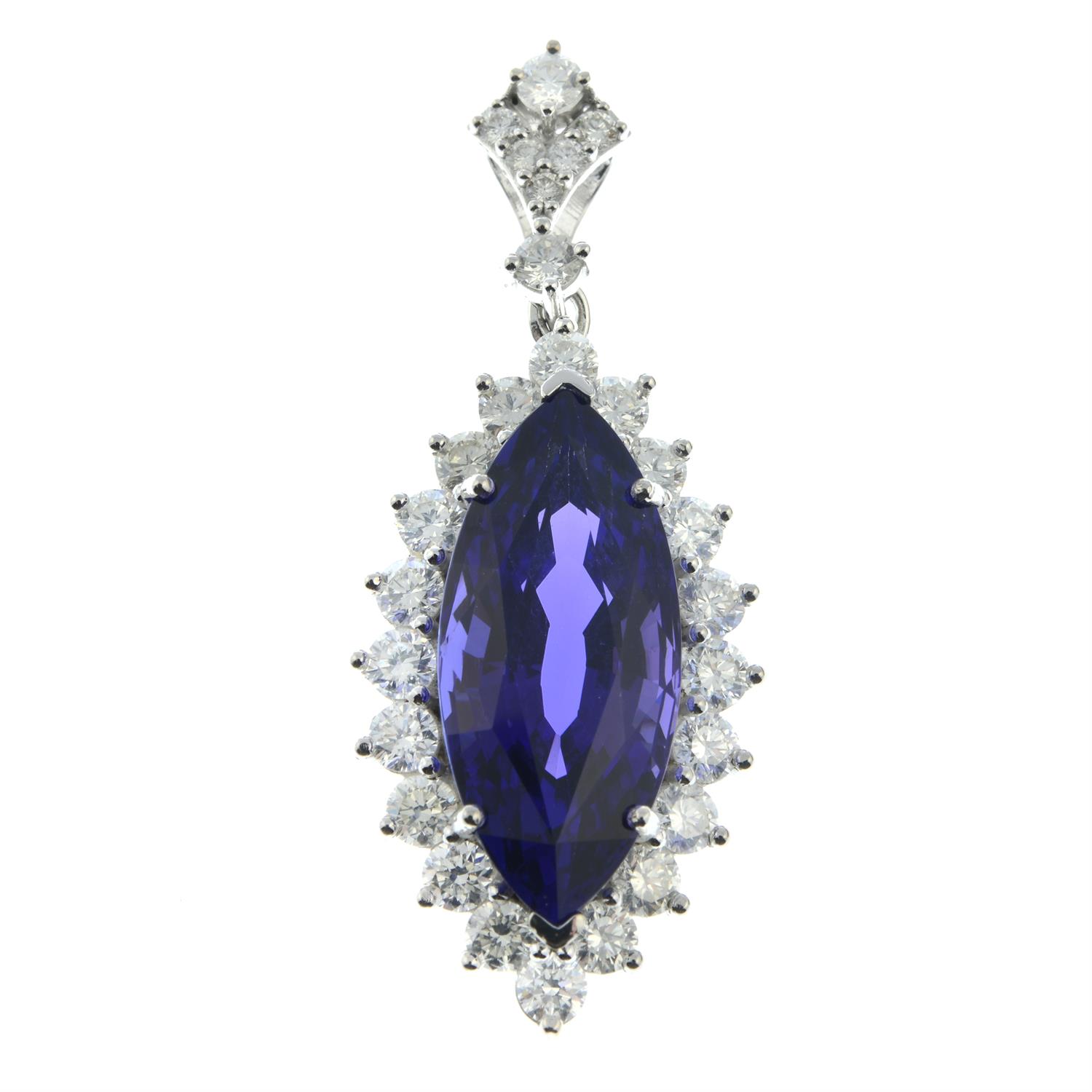 A tanzanite and brilliant-cut diamond cluster pendant. - Image 2 of 4