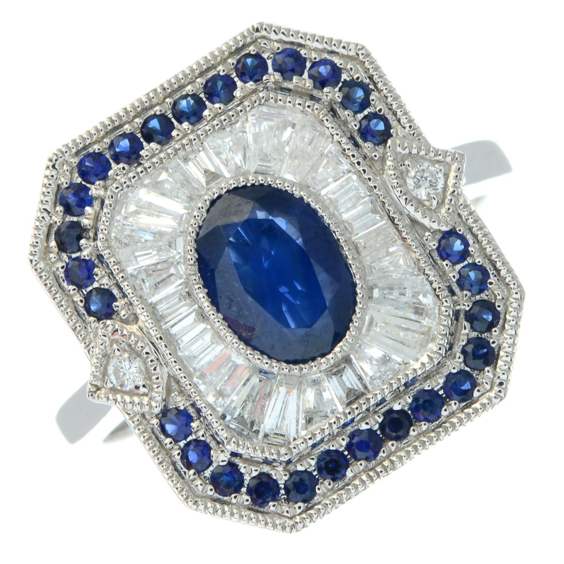 An 18ct gold sapphire and vari-cut diamond dress ring. - Bild 2 aus 5